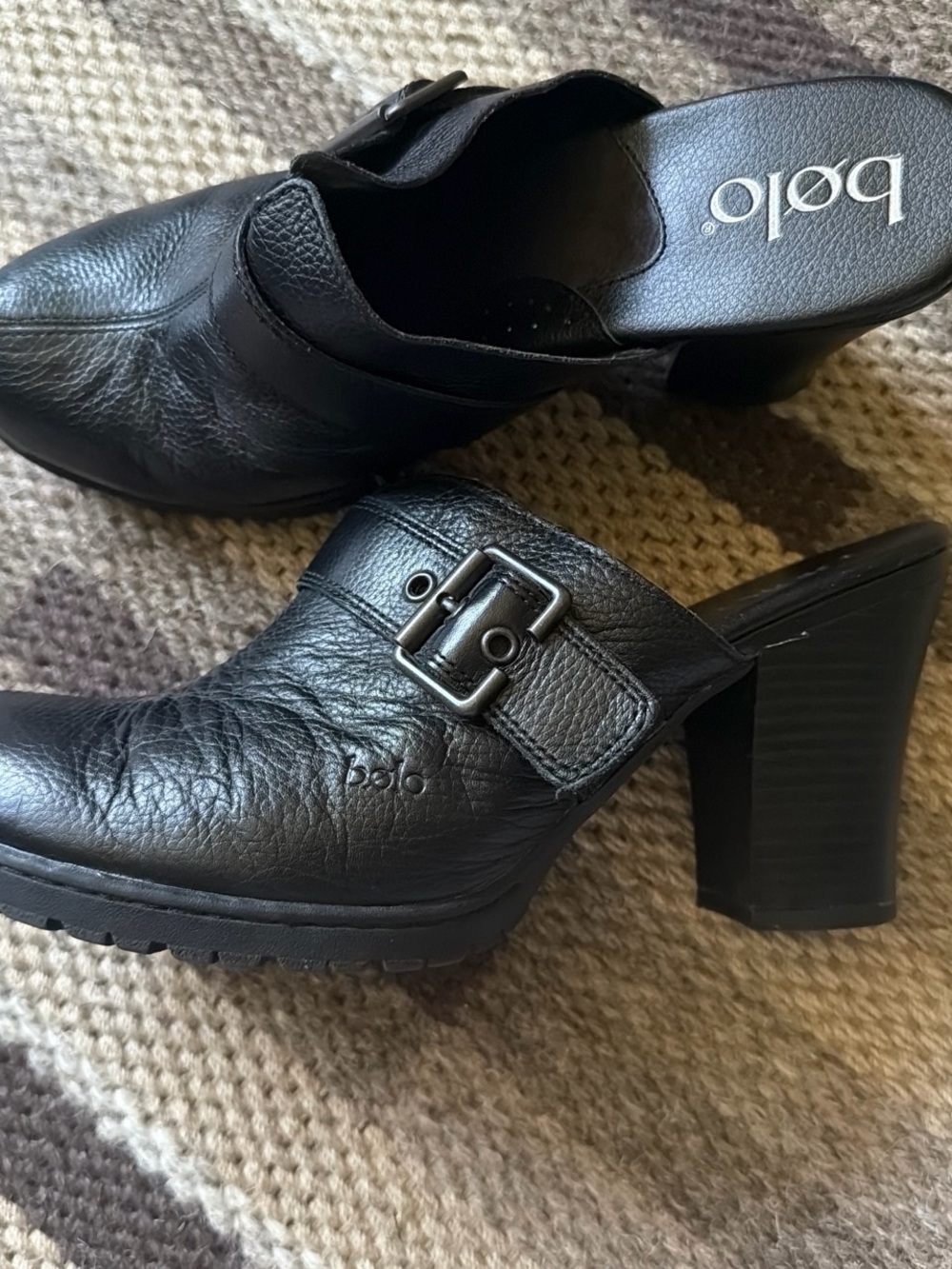 BØLO Black Leather Buckle Clog Mules